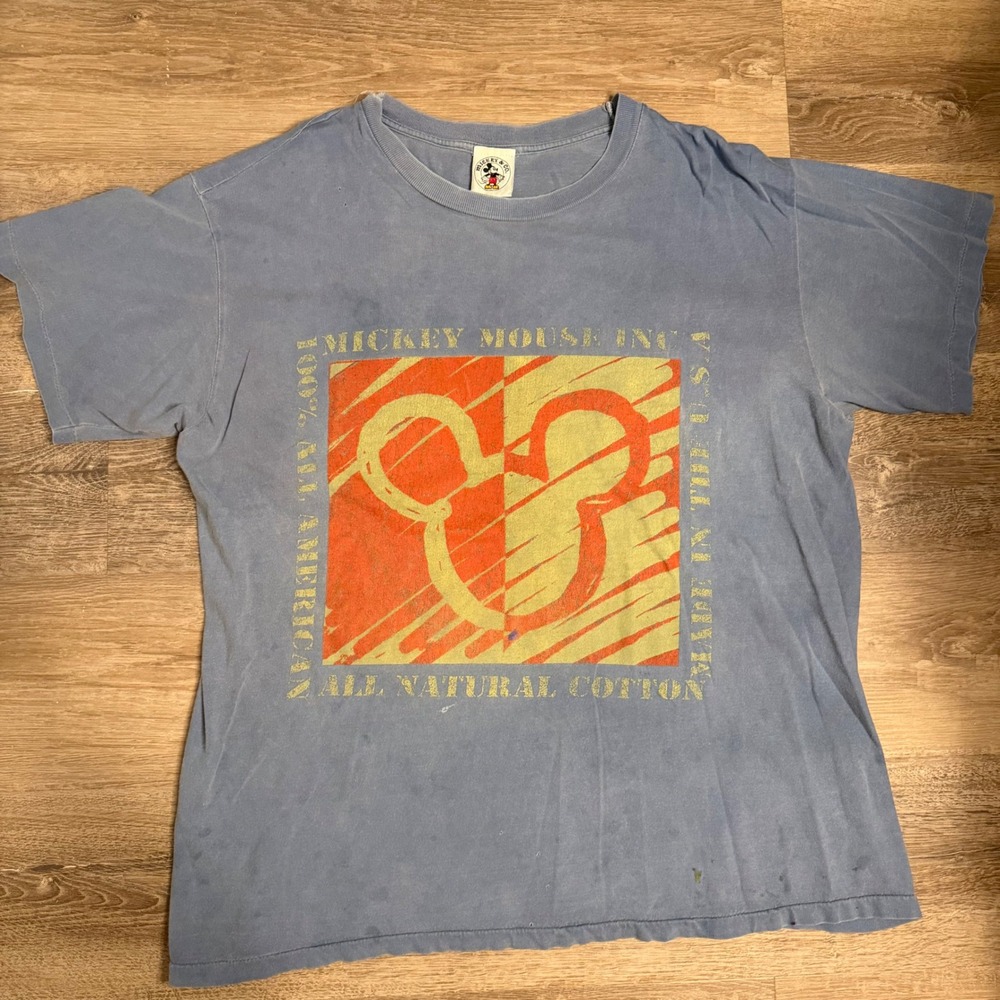 Vintage Mickey & Co Disney Shirt Blue Faded Distressed Graphic Made in USA L/XL